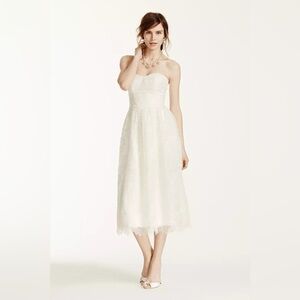 Melissa Sweet Ivory Tea Length Lace Wedding Dress SZ10 w/Bolero Style# MS251101